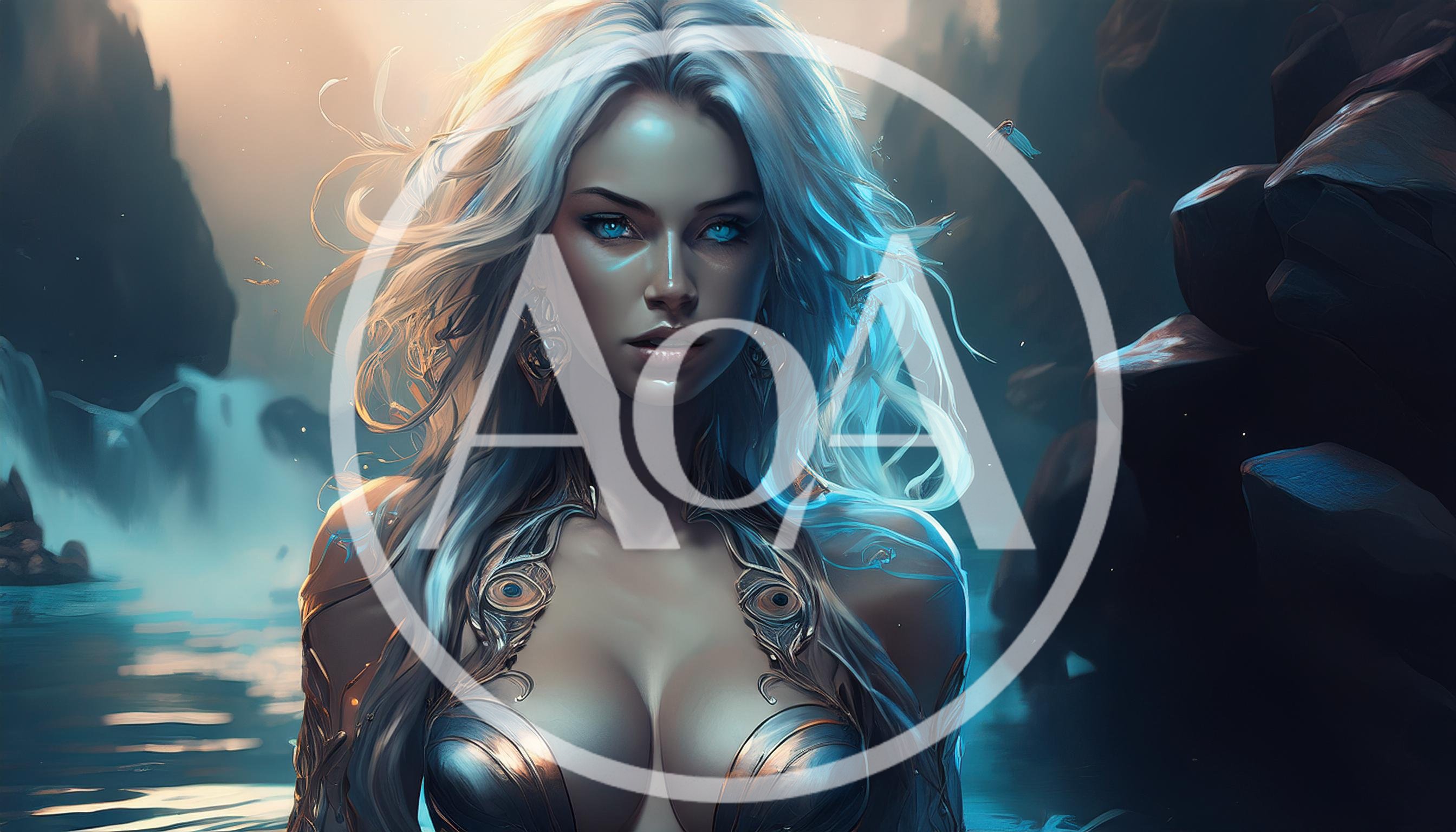 Fantasy Goddess With Glowing Blue Eyes And Silver Hair
