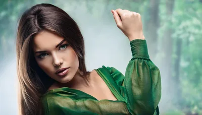 Portrait Of A Beautiful Woman In A Green Dress