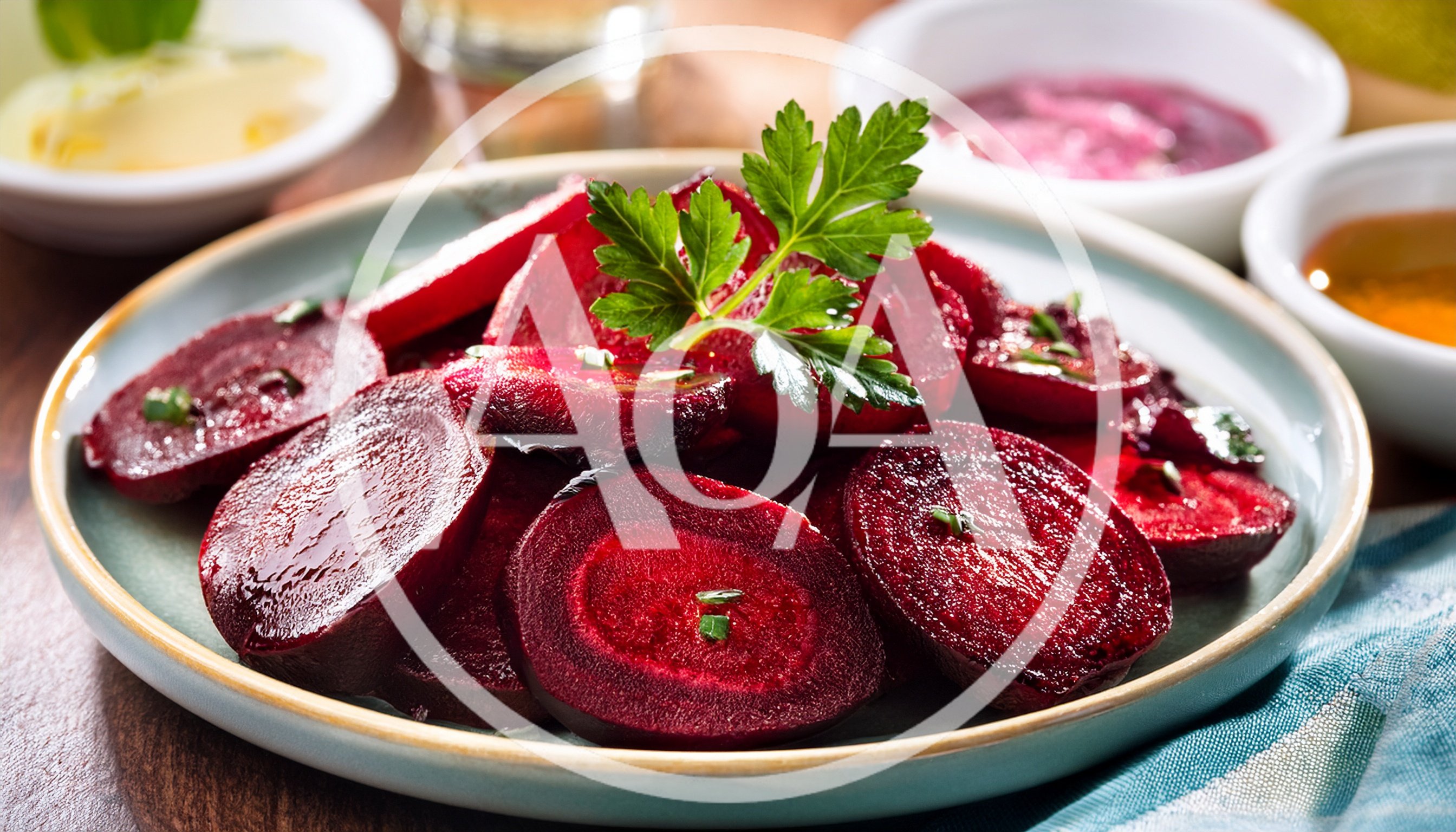 Fresh Sliced Beetroot Salad With Parsley Garnish