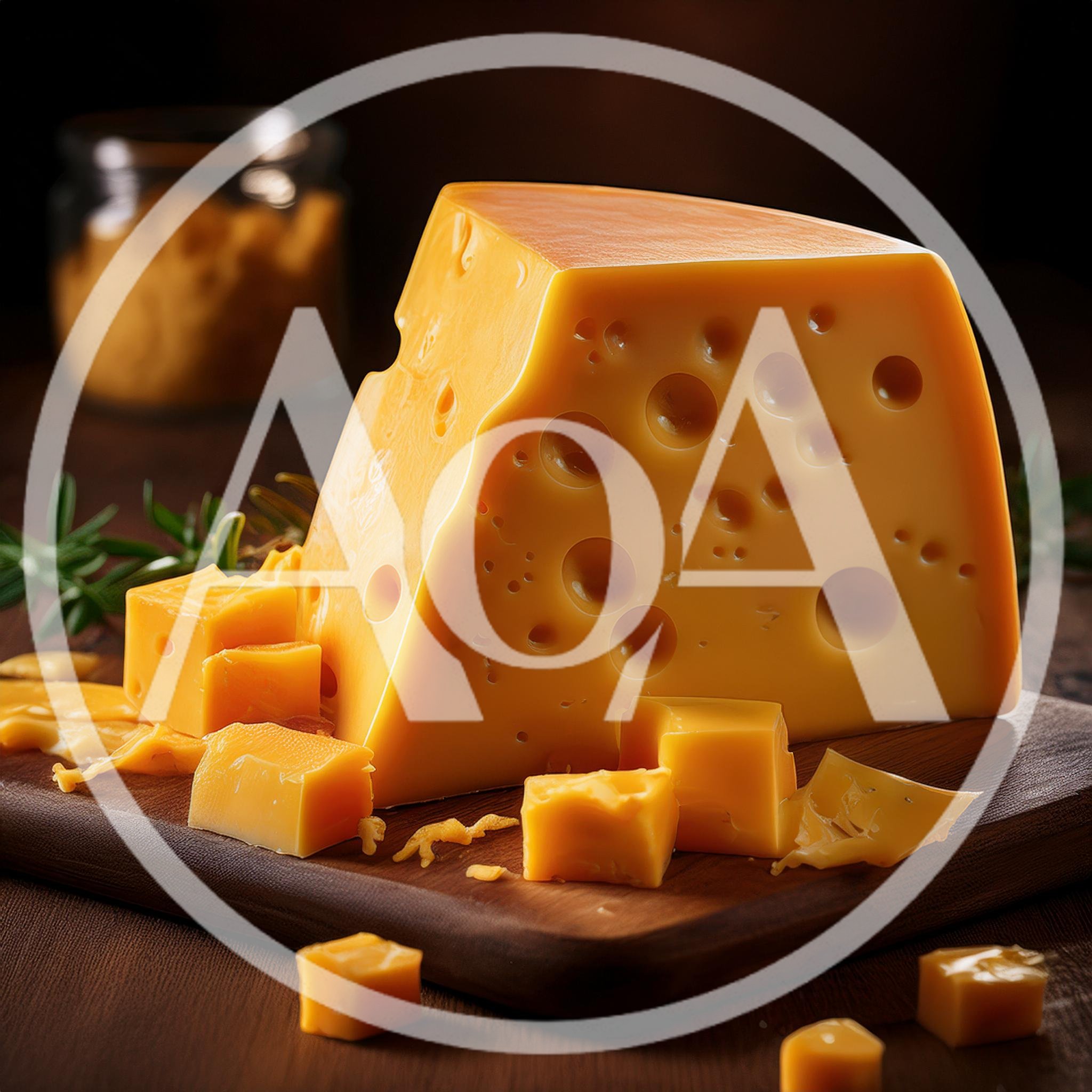 Wedge of Swiss Cheese with Cubes on Wooden Board