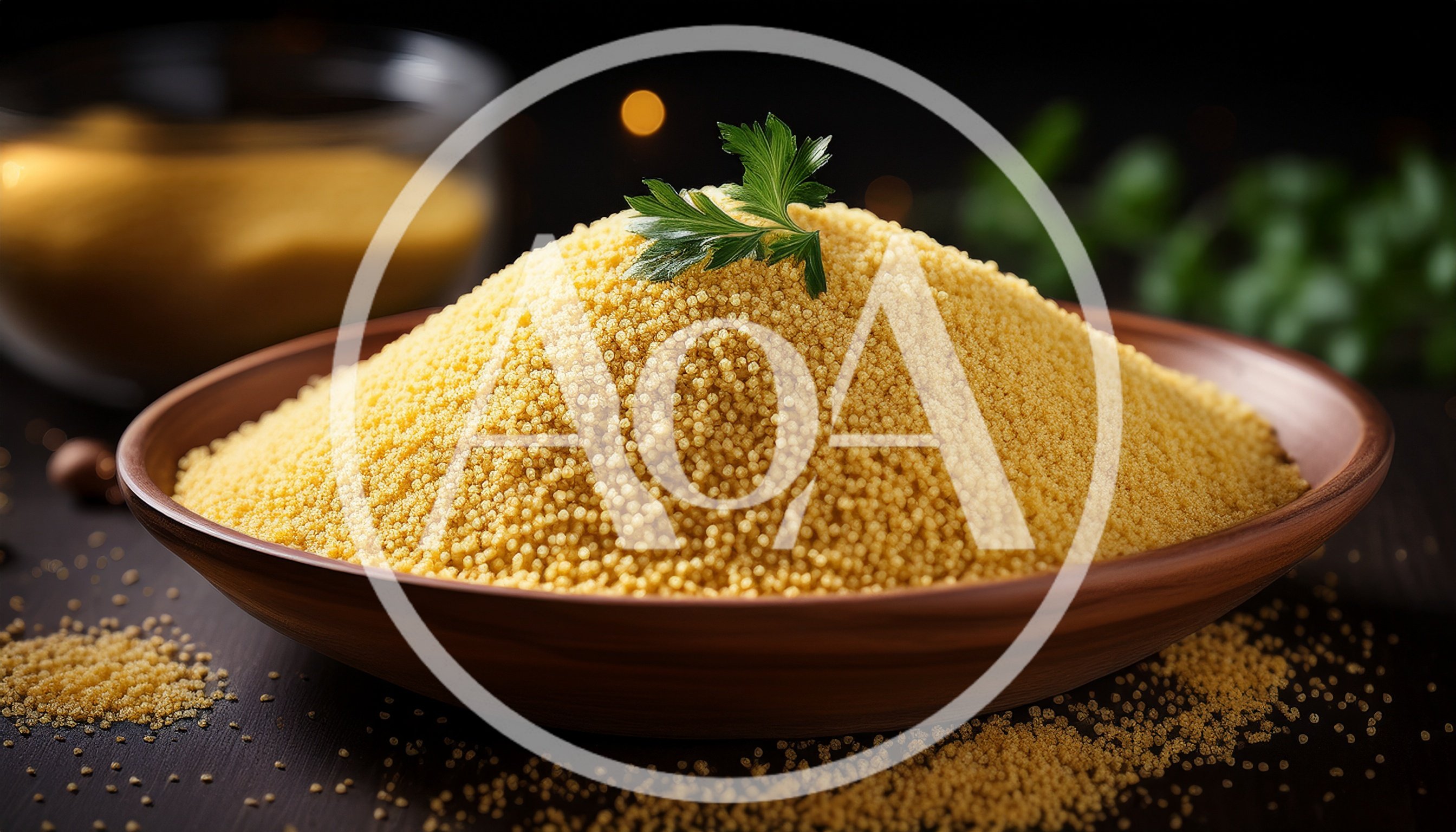 Bowl Of Cooked Couscous With Fresh Parsley Garnish