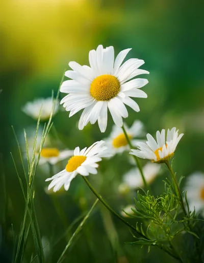 White Daisy Flowers Blooming In A Sunny Meadow