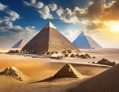 Great Pyramids of Giza Under Dramatic Sunset Sky