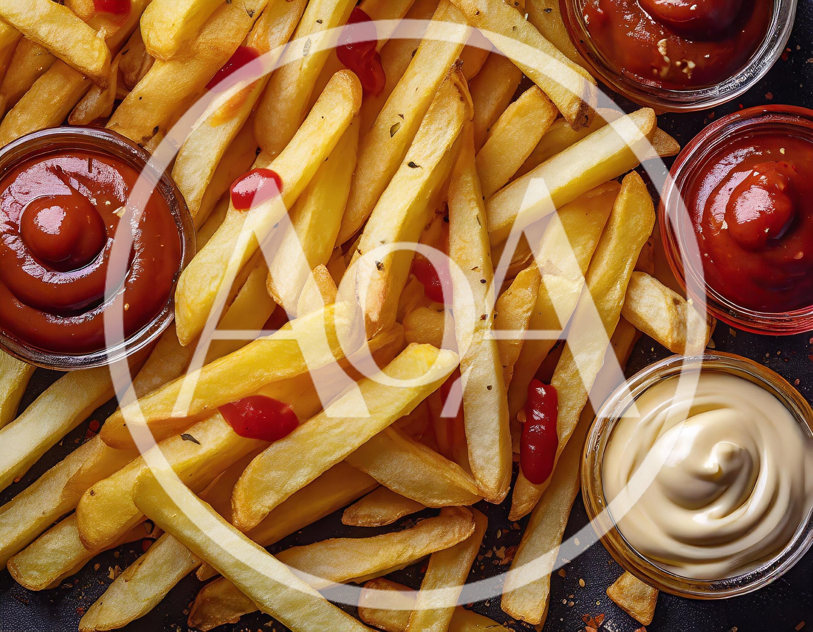 Golden French Fries With Ketchup And Mayonnaise Dips