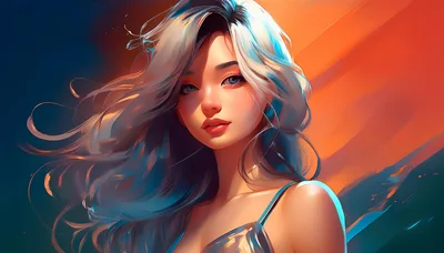 Digital Portrait Of A Young Woman With Flowing Hair