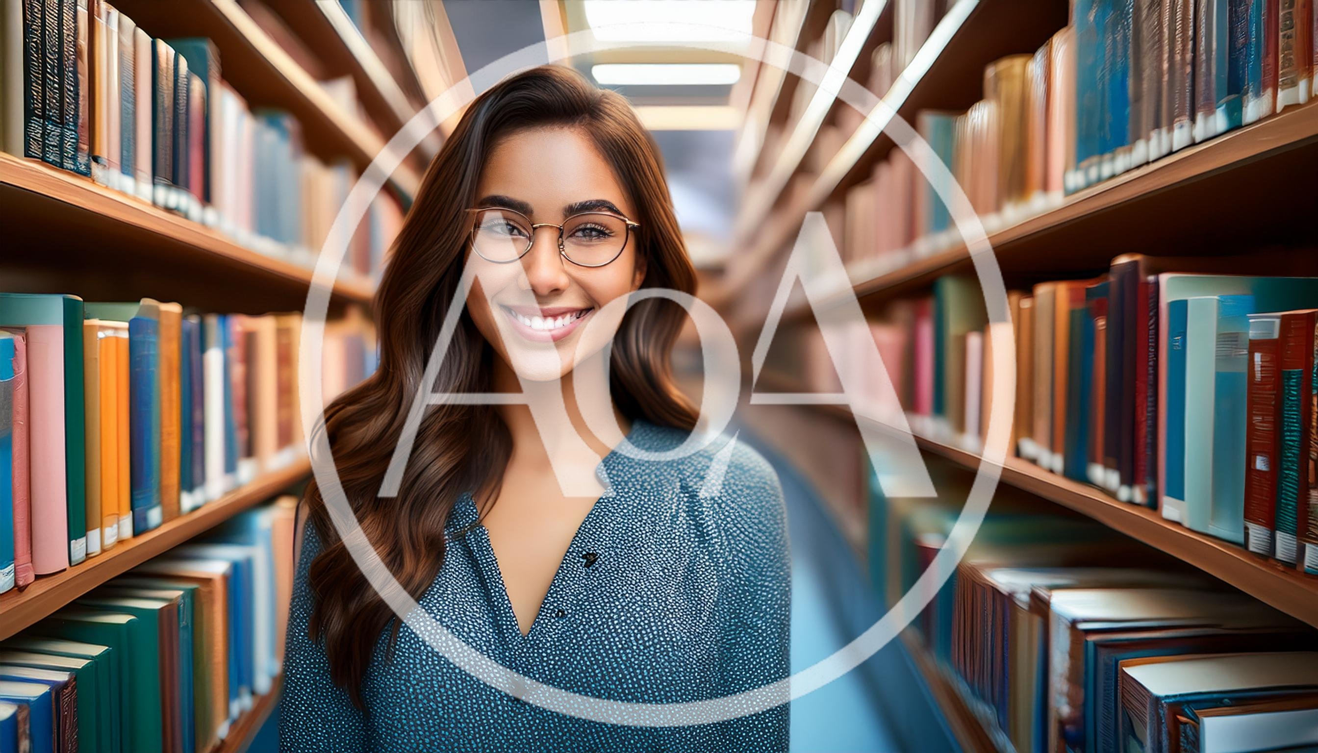 Smiling Young Woman Standing In A Library