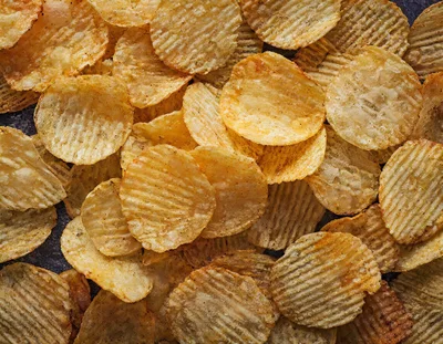 Top Down View Of Crispy Ruffled Potato Chips