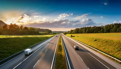 Cars Driving on Highway During Golden Hour