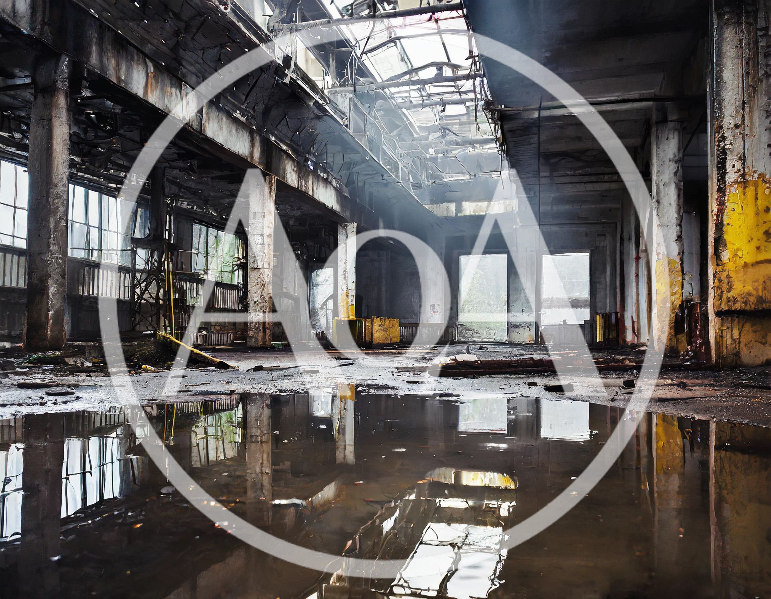 Abandoned Industrial Factory Interior With Flooded Floor