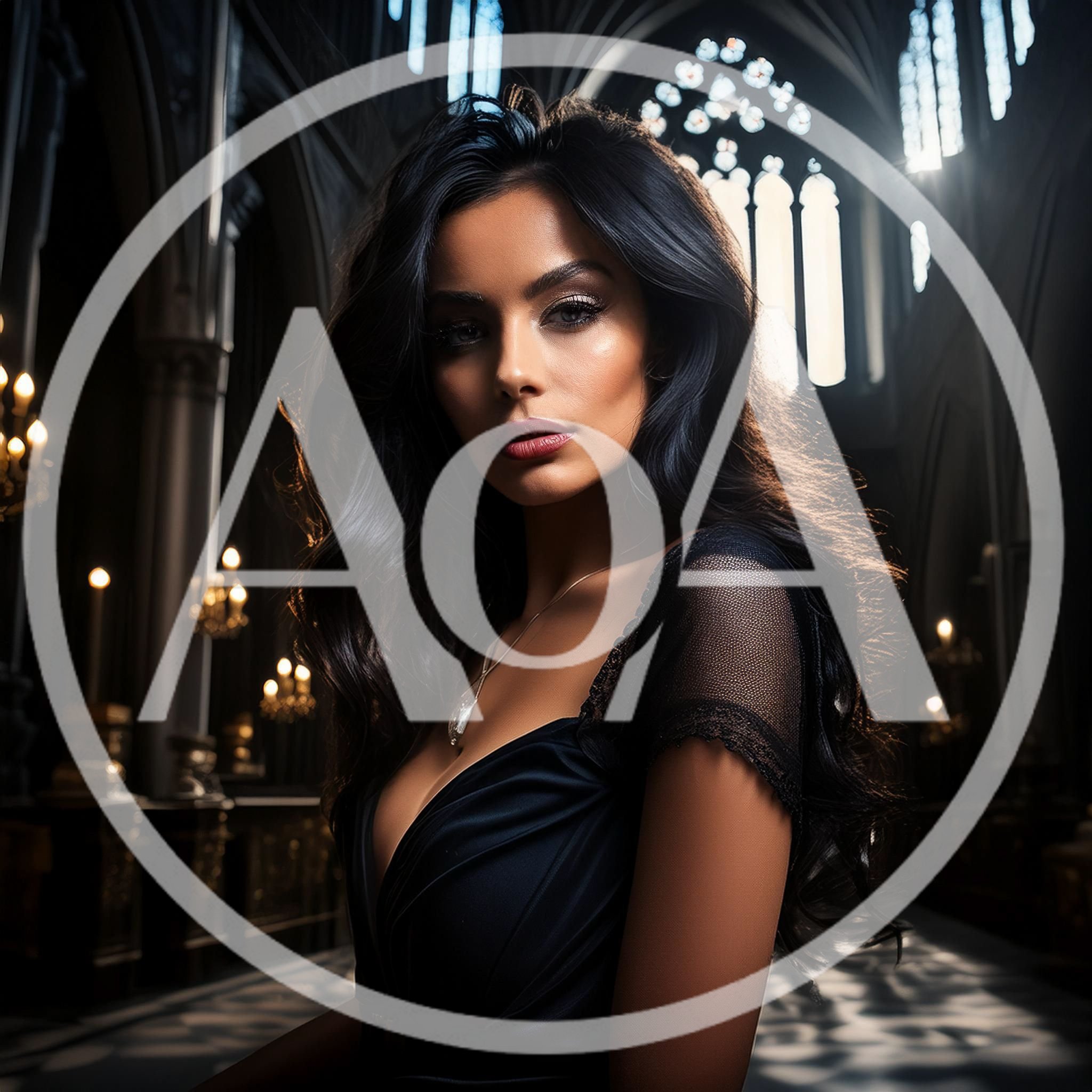 Elegant Woman With Long Dark Hair In Gothic Cathedral