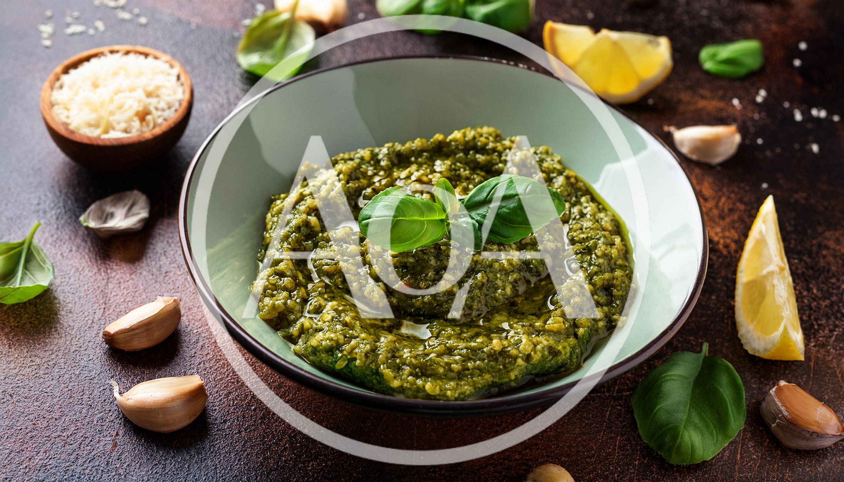Fresh Homemade Basil Pesto Sauce in a Bowl