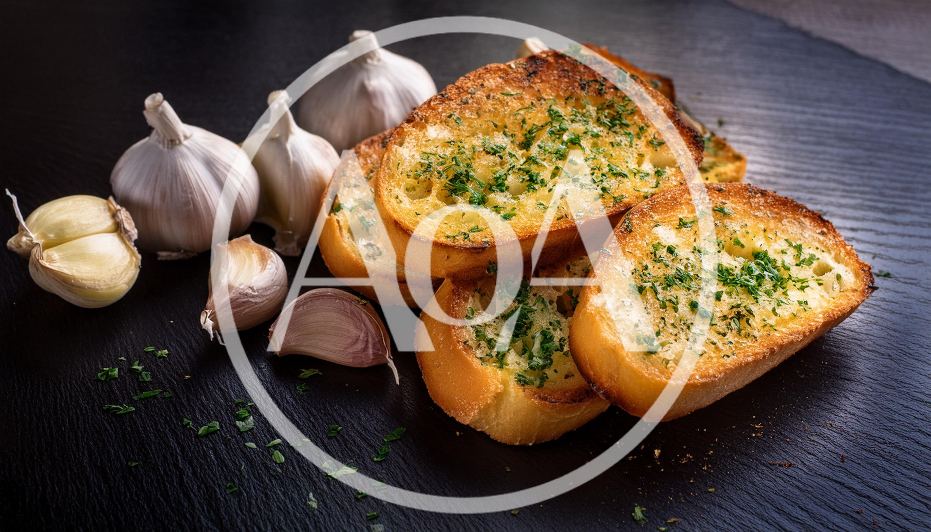 Toasted Garlic Bread Slices With Fresh Herbs