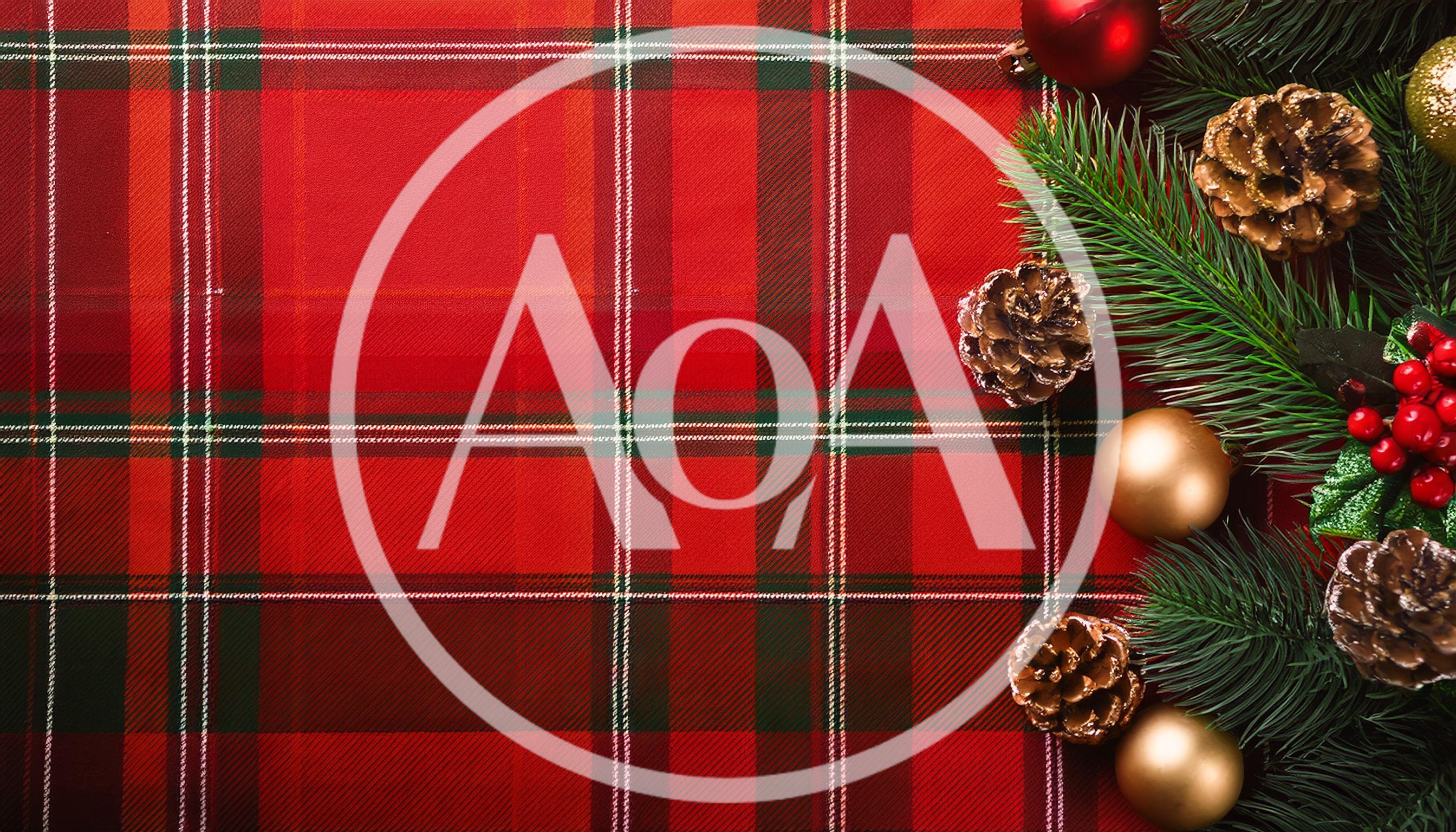 Christmas Decorations on Red Plaid Fabric Background
