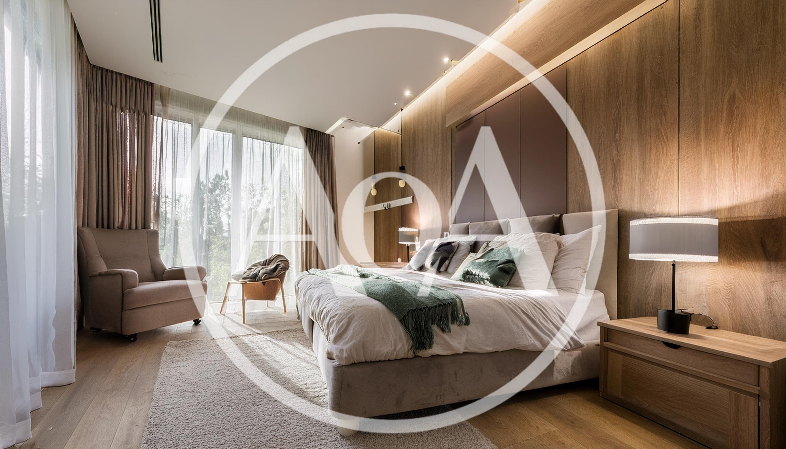 Modern Luxury Bedroom Interior With Wooden Wall Paneling