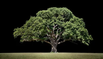 Majestic Ancient Oak Tree Standing In Open Field
