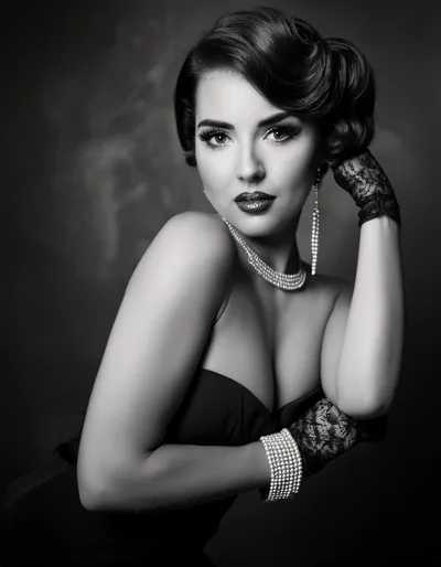 Glamorous Woman In Vintage Hollywood Style Portrait