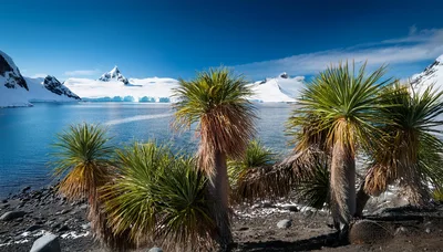 Yucca Plants On A Snowy Antarctic Coastline