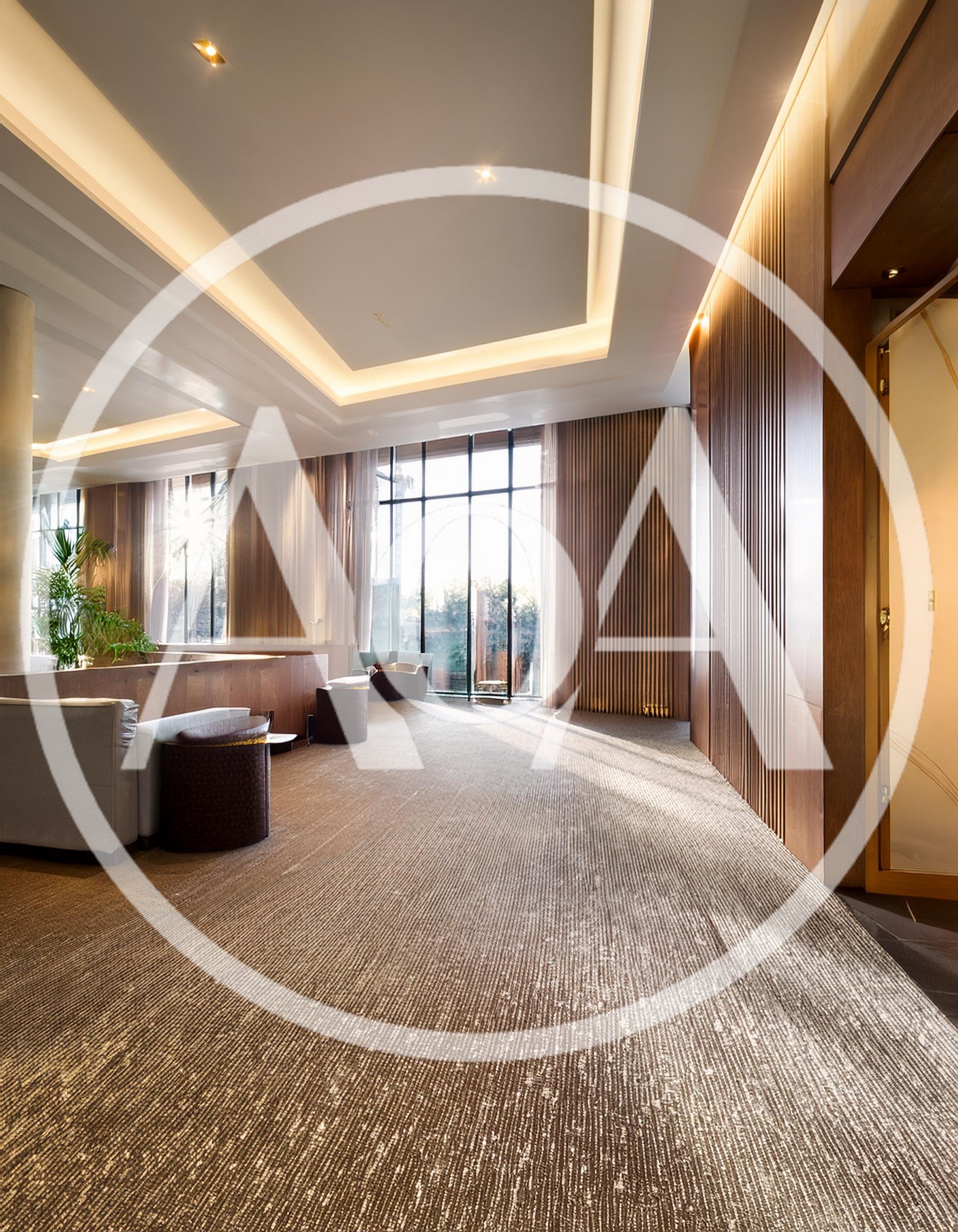 Modern Luxury Hotel Lobby Interior With Floor To Ceiling Windows