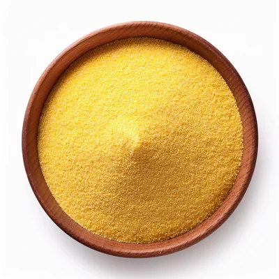 Yellow Cornmeal In A Wooden Bowl