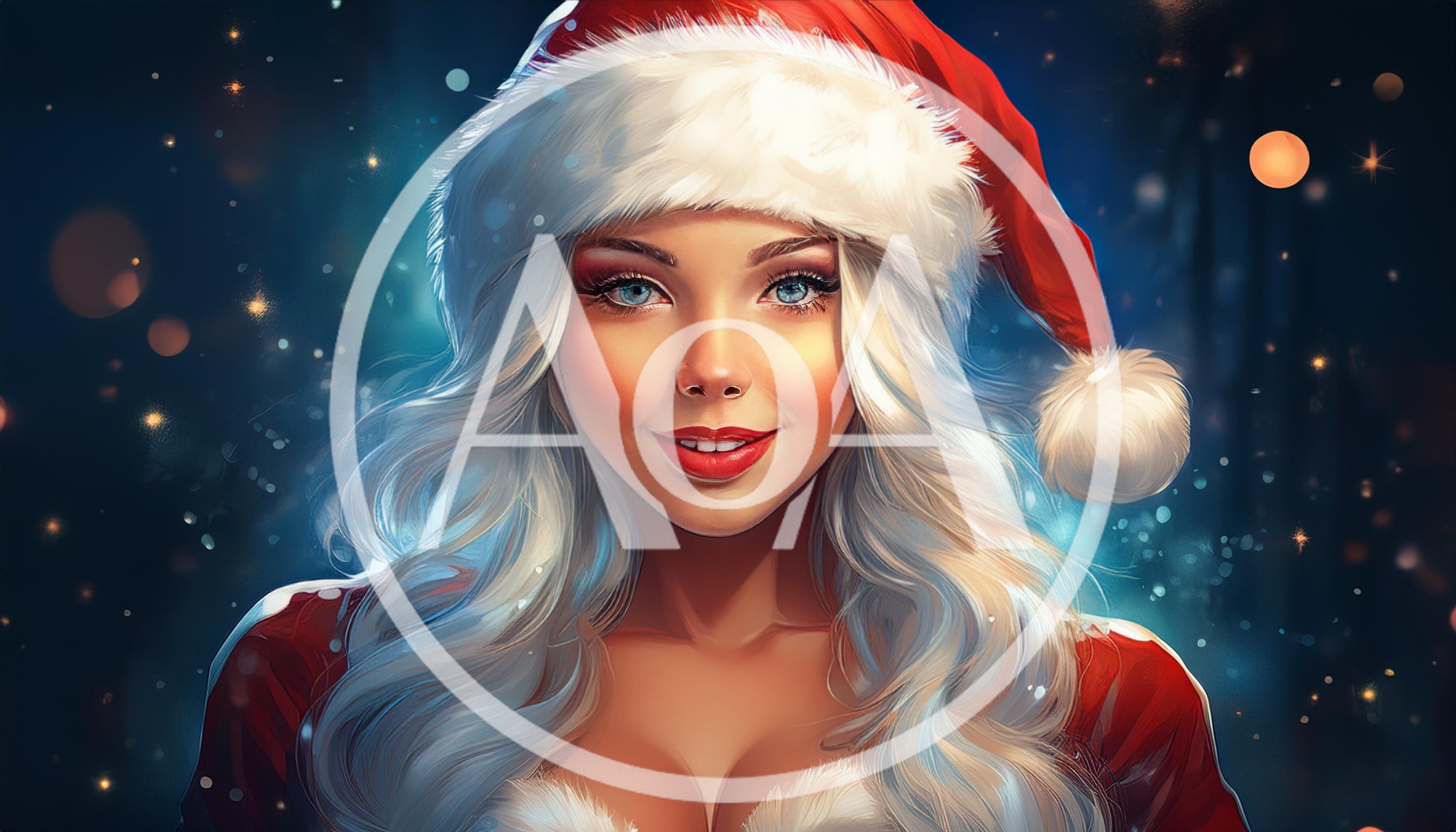 Beautiful Woman Wearing Santa Hat And Costume