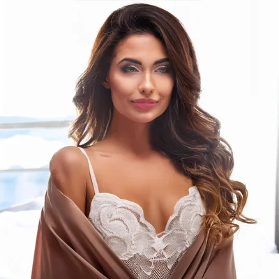 Beautiful Woman Wearing Lace Lingerie And Silk Robe