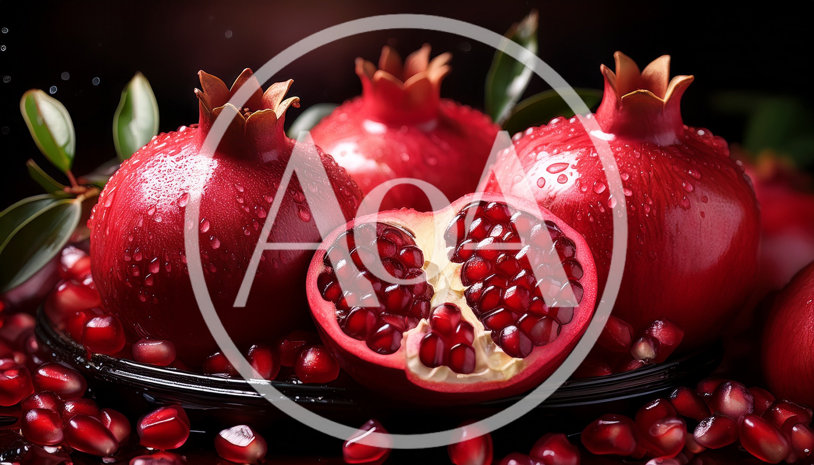 Fresh Pomegranates With Seeds On A Dark Plate