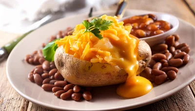Baked Potato With Melted Cheese And Beans
