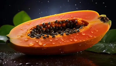 Fresh Half Papaya With Water Droplets