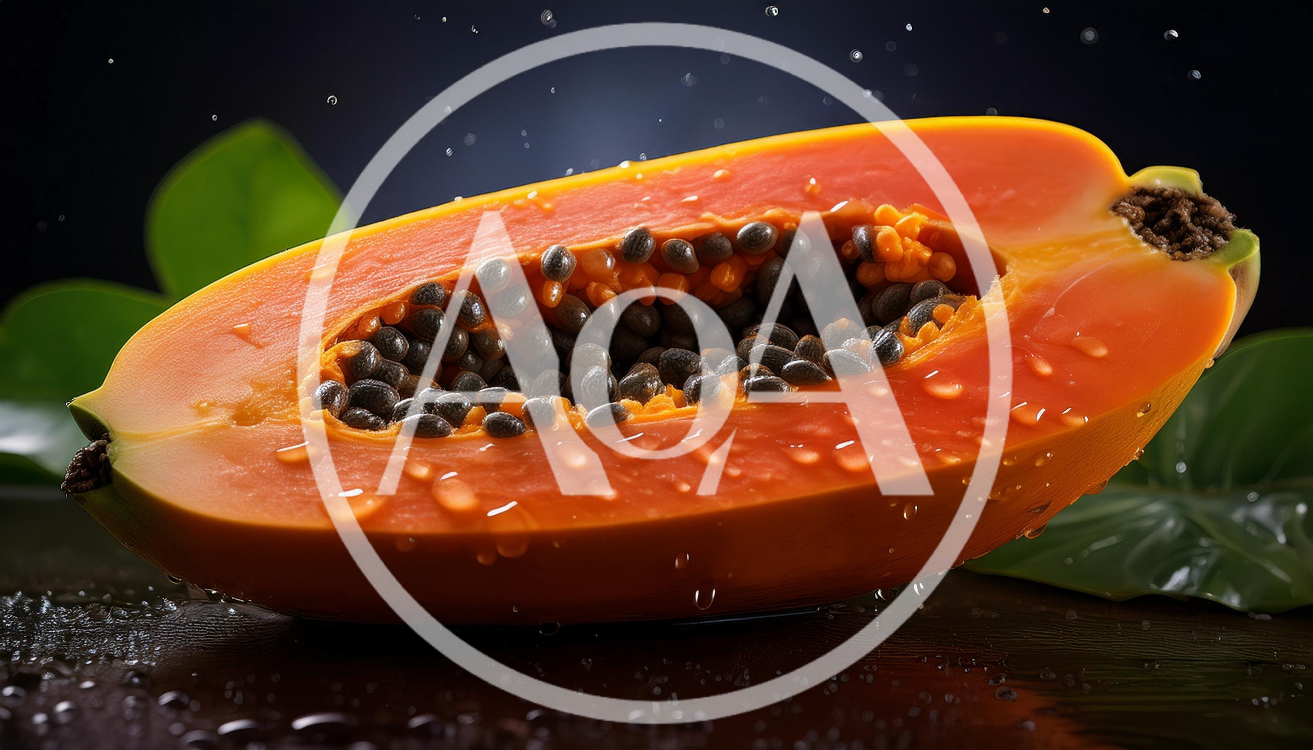 Fresh Half Papaya With Water Droplets