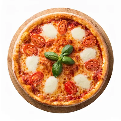 Fresh Margherita Pizza On A Wooden Board