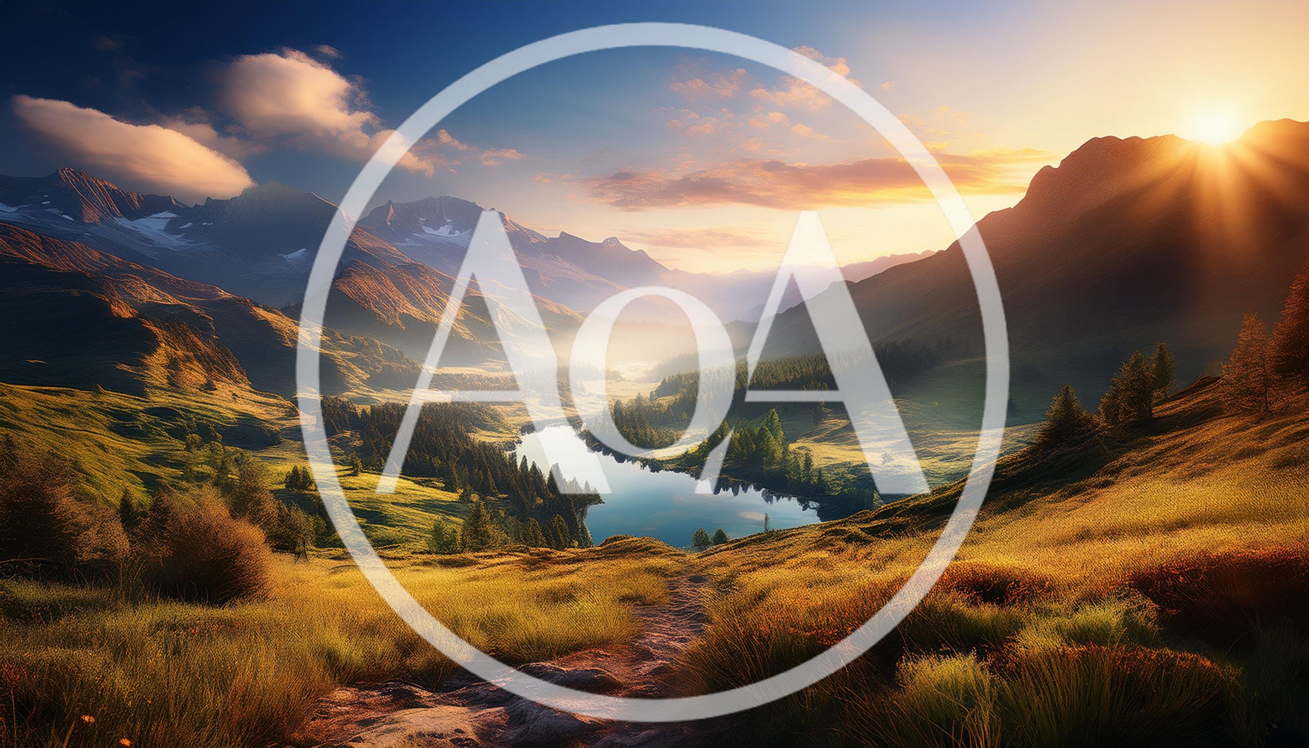 Golden Hour Mountain Valley With Serene Alpine Lake