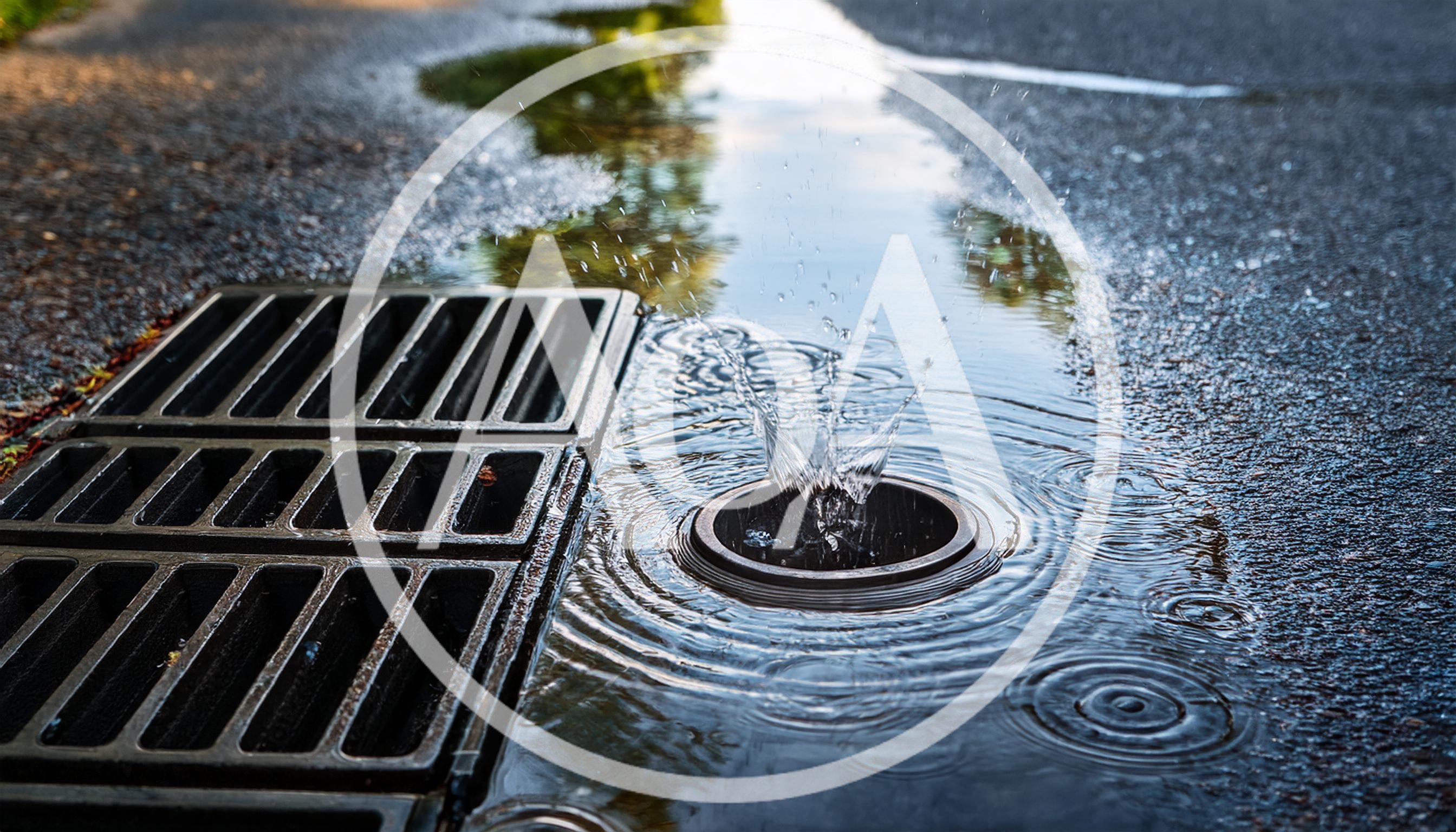Raindrops Splashing Into A Storm Drain On Asphalt