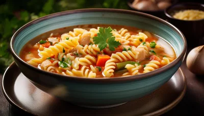 Bowl Of Chicken Noodle Soup With Vegetables