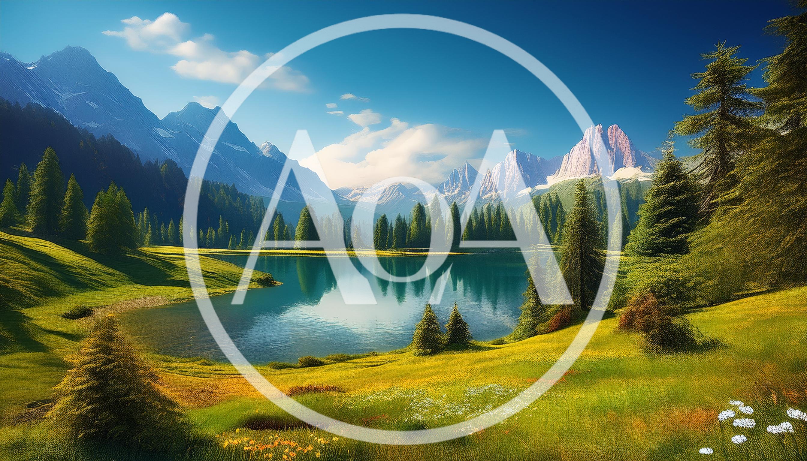 Alpine Lake Landscape With Mountain Peaks And Pine Forest