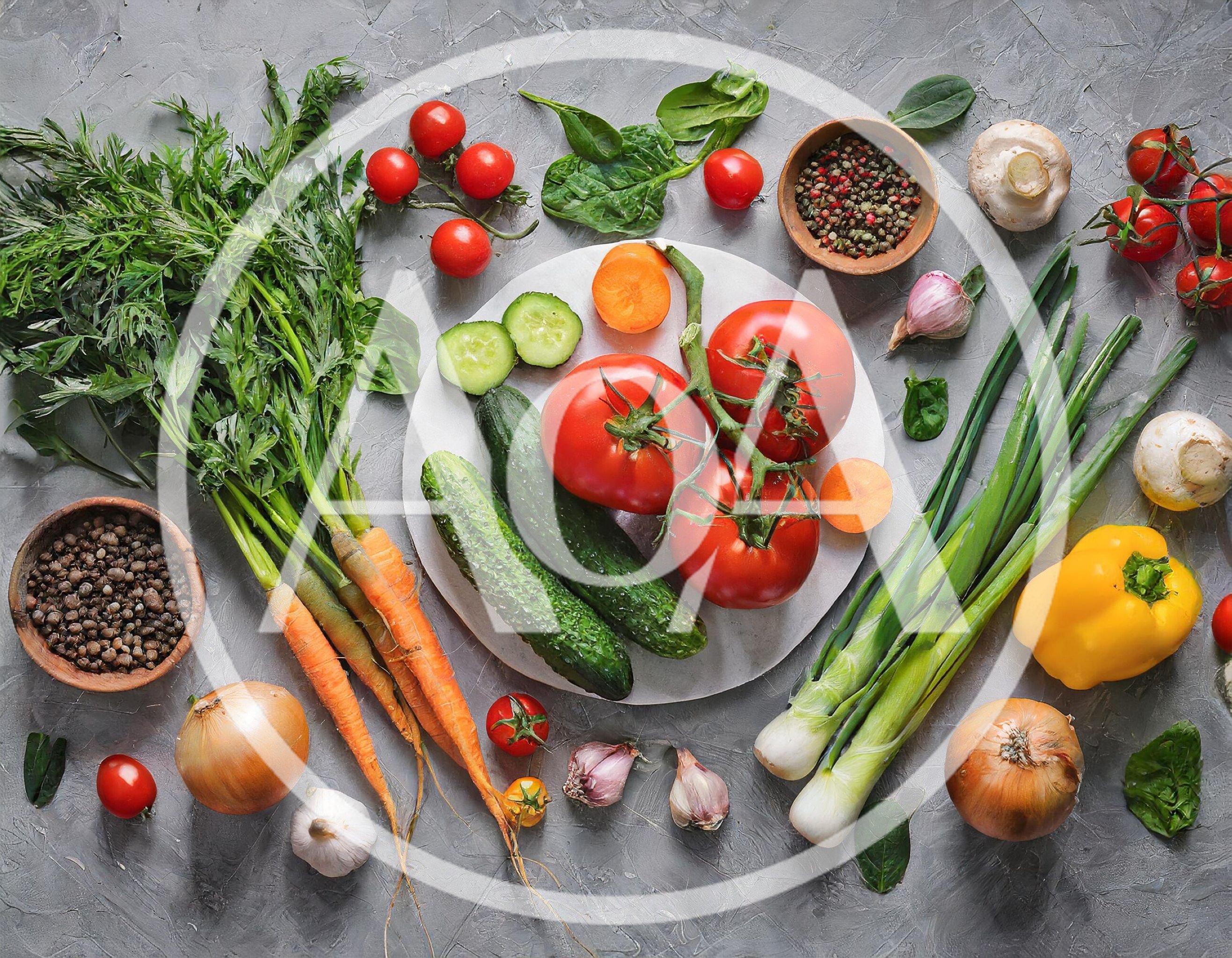 Fresh Vegetables and Spices on Gray Concrete Background
