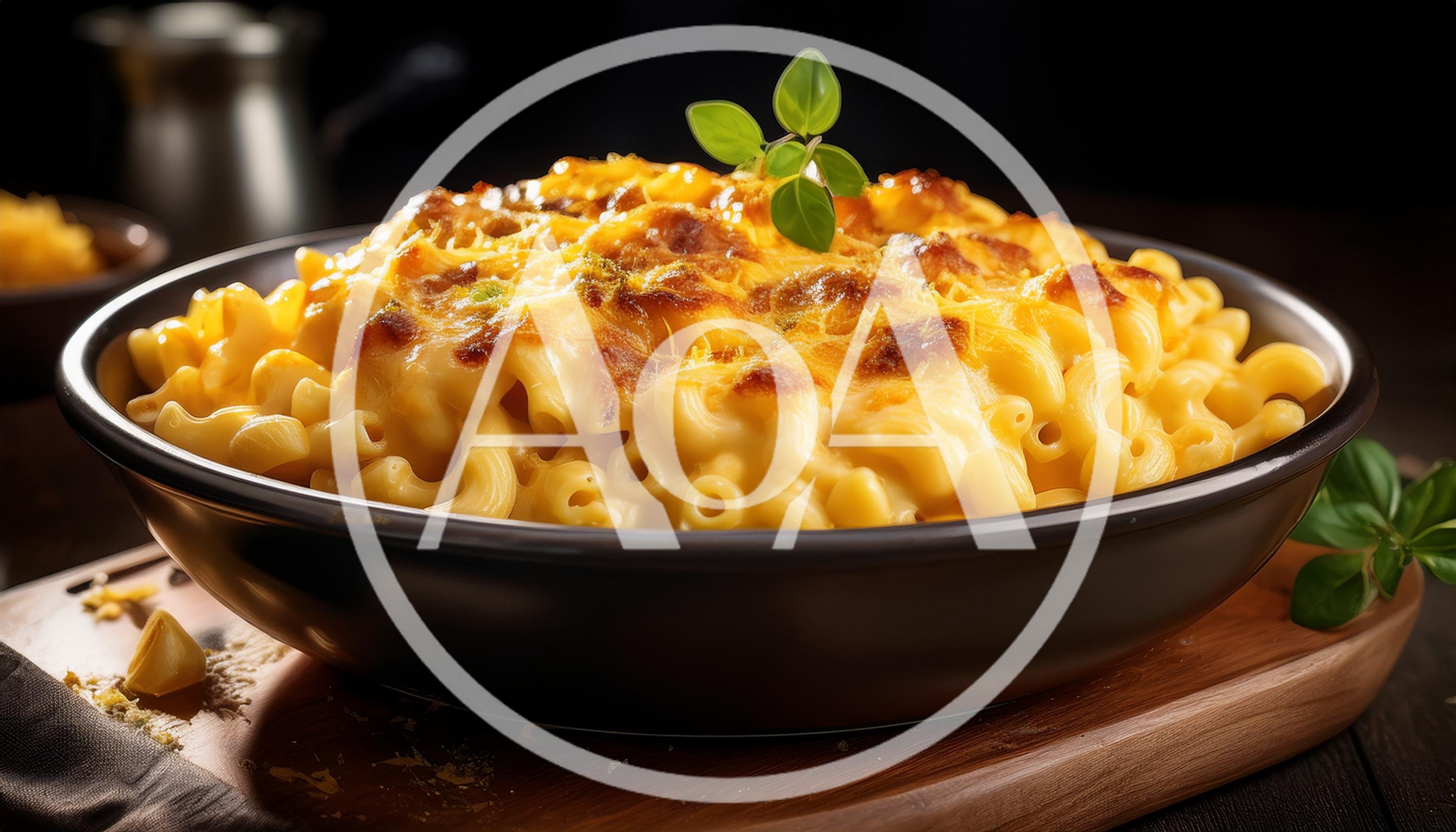 Baked Macaroni and Cheese in a Dark Bowl