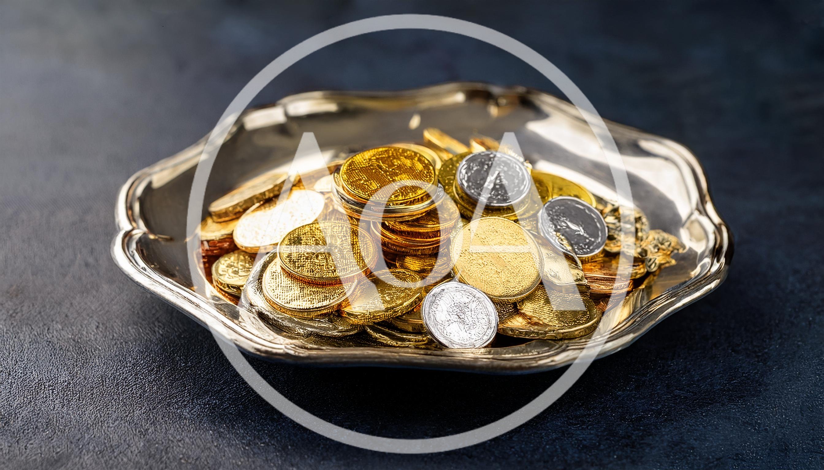 Gold and Silver Chocolate Coins on a Decorative Plate