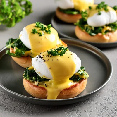 Eggs Florentine Served on Toasted English Muffins