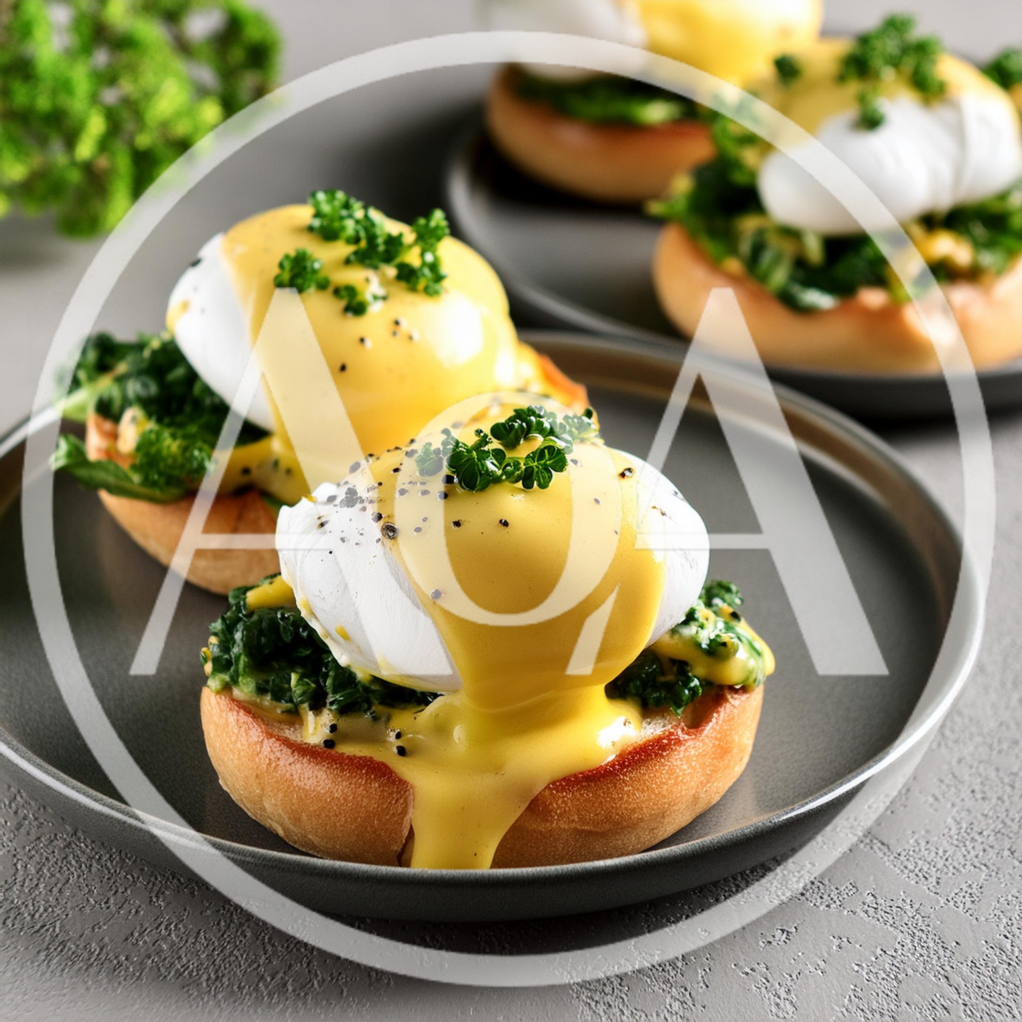 Eggs Florentine Served on Toasted English Muffins
