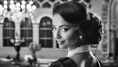 Elegant Woman Looking Over Shoulder In Vintage Style