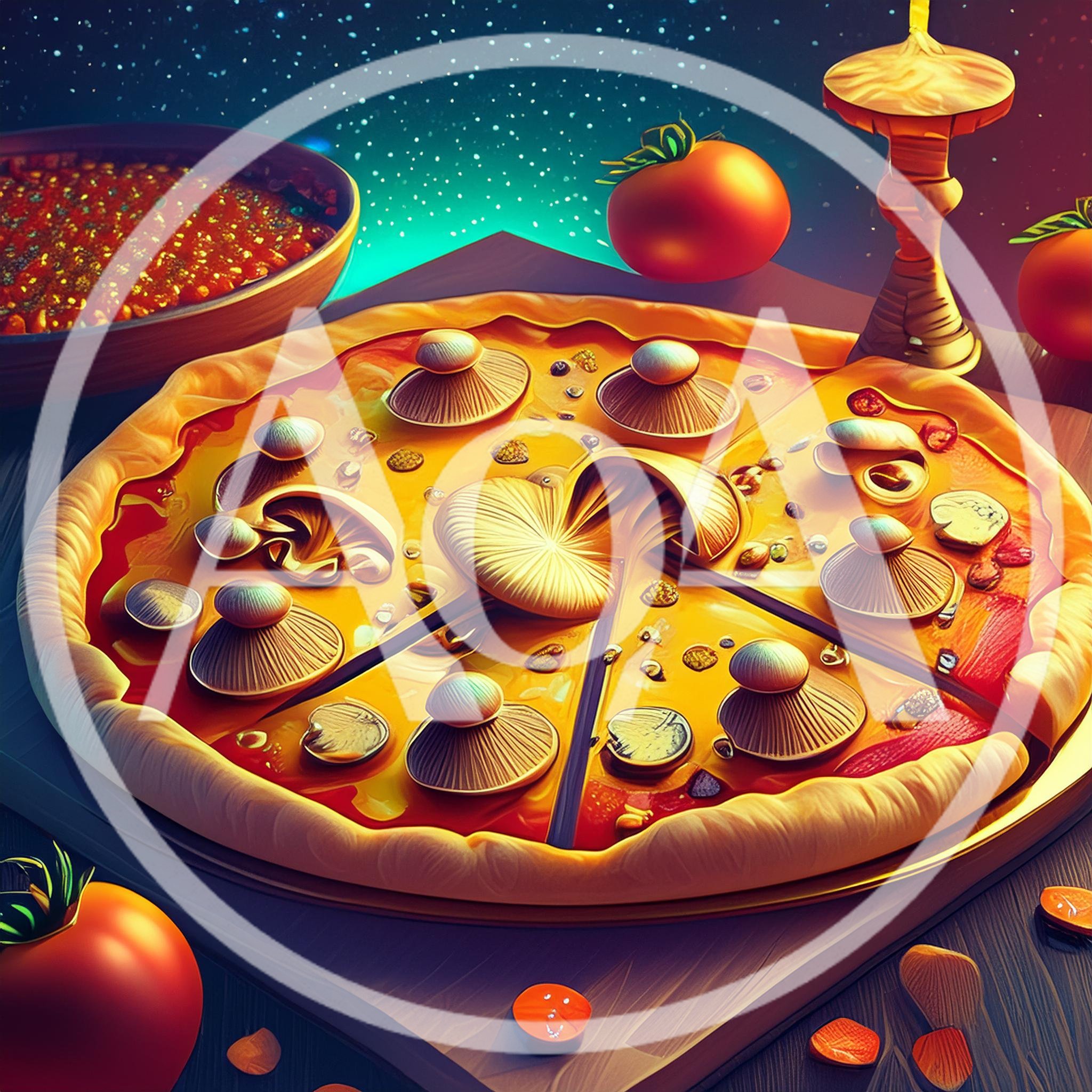 Mushroom Topped Pizza With Fresh Tomatoes On Wooden Table
