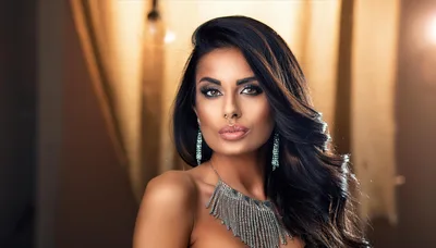 Portrait Of A Glamorous Woman With Long Dark Hair