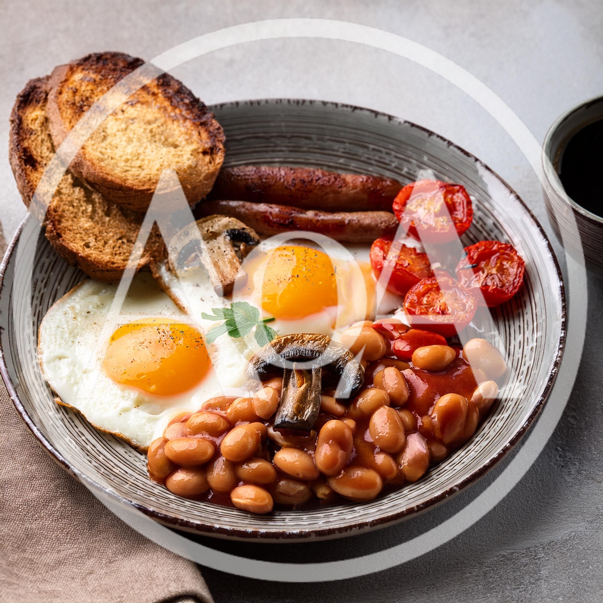 Full English Breakfast Plate With Eggs And Beans