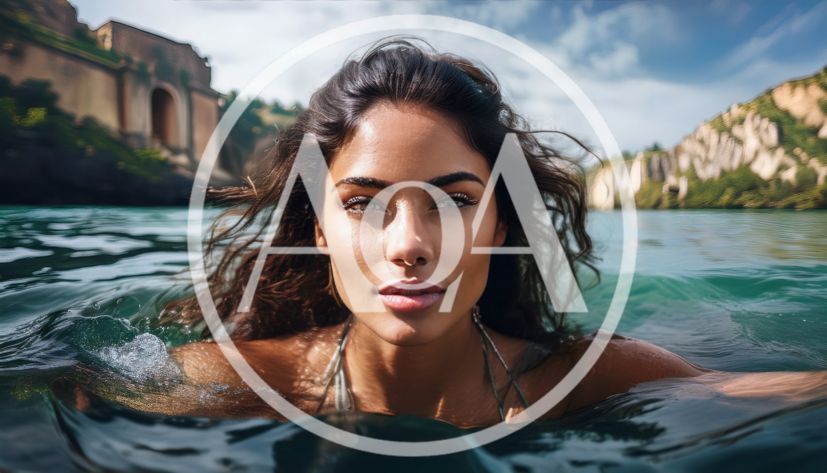 Beautiful Woman Swimming In A Scenic Lake