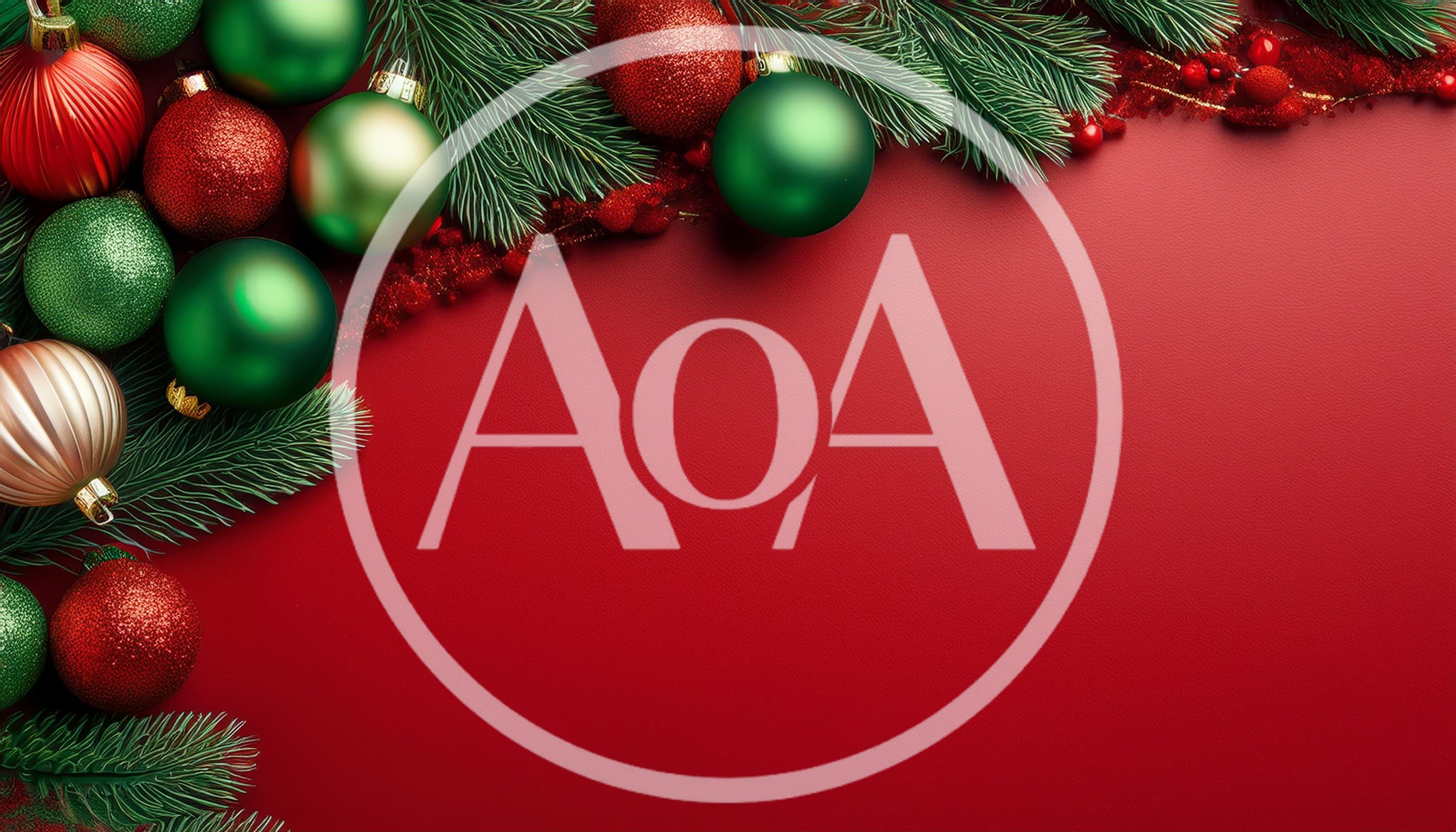 Christmas Ornaments and Pine Branches on Red Background