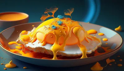 Surreal Fried Egg With Golden Drip And Ginko Accents