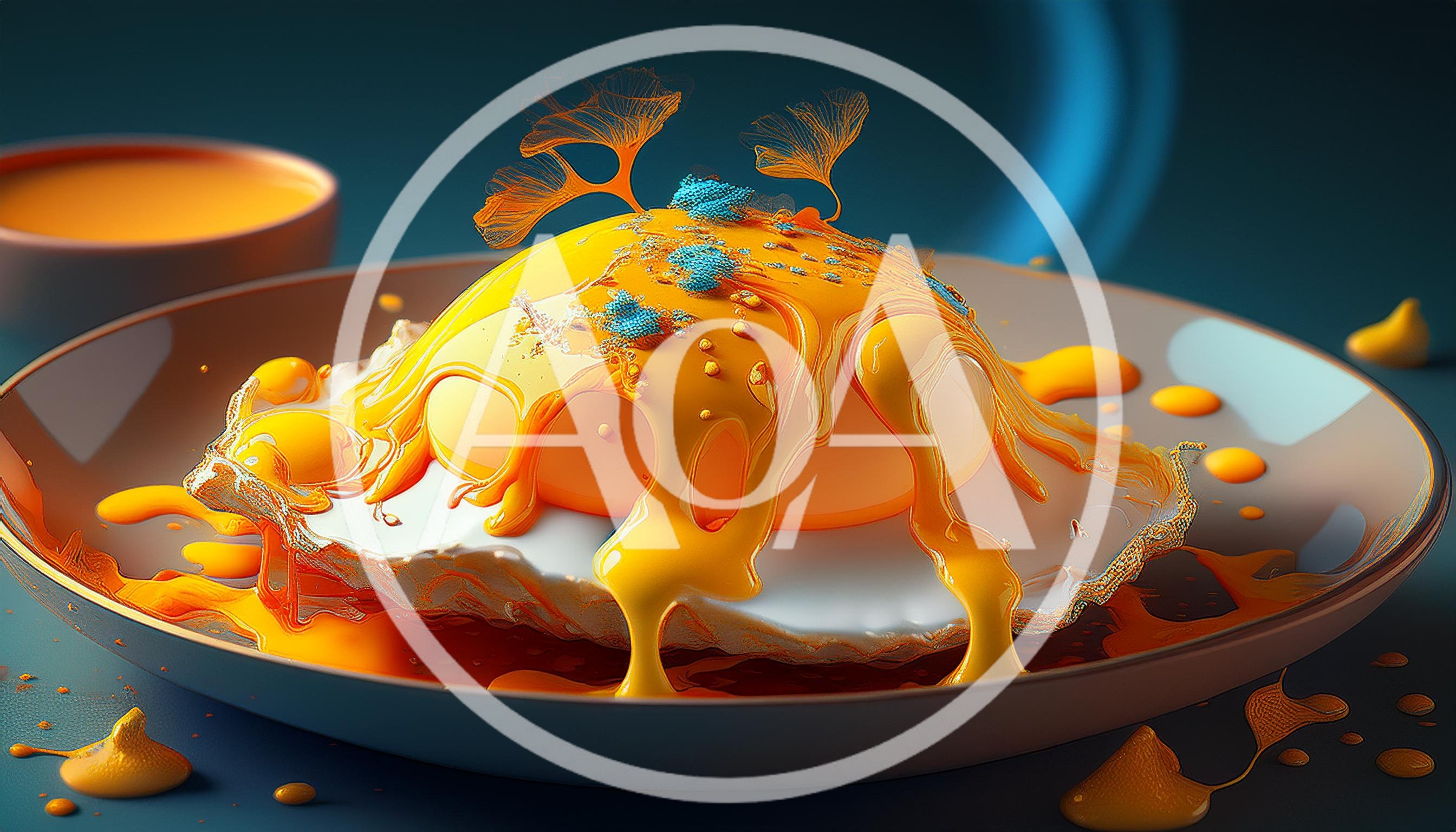 Surreal Fried Egg With Golden Drip And Ginko Accents