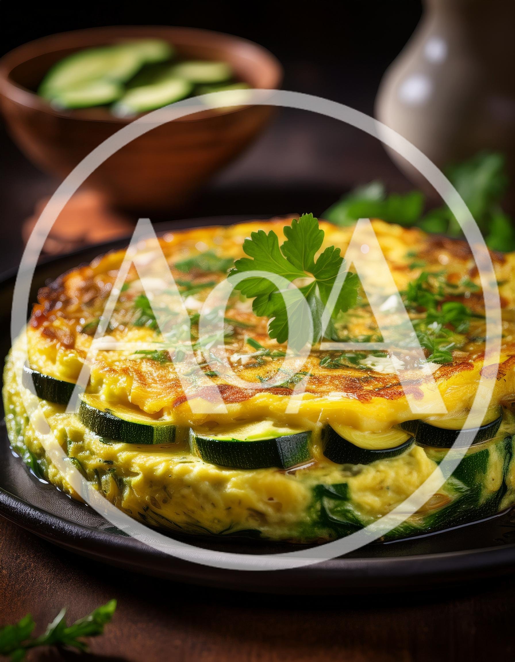 Fresh Zucchini Frittata On A Dark Plate