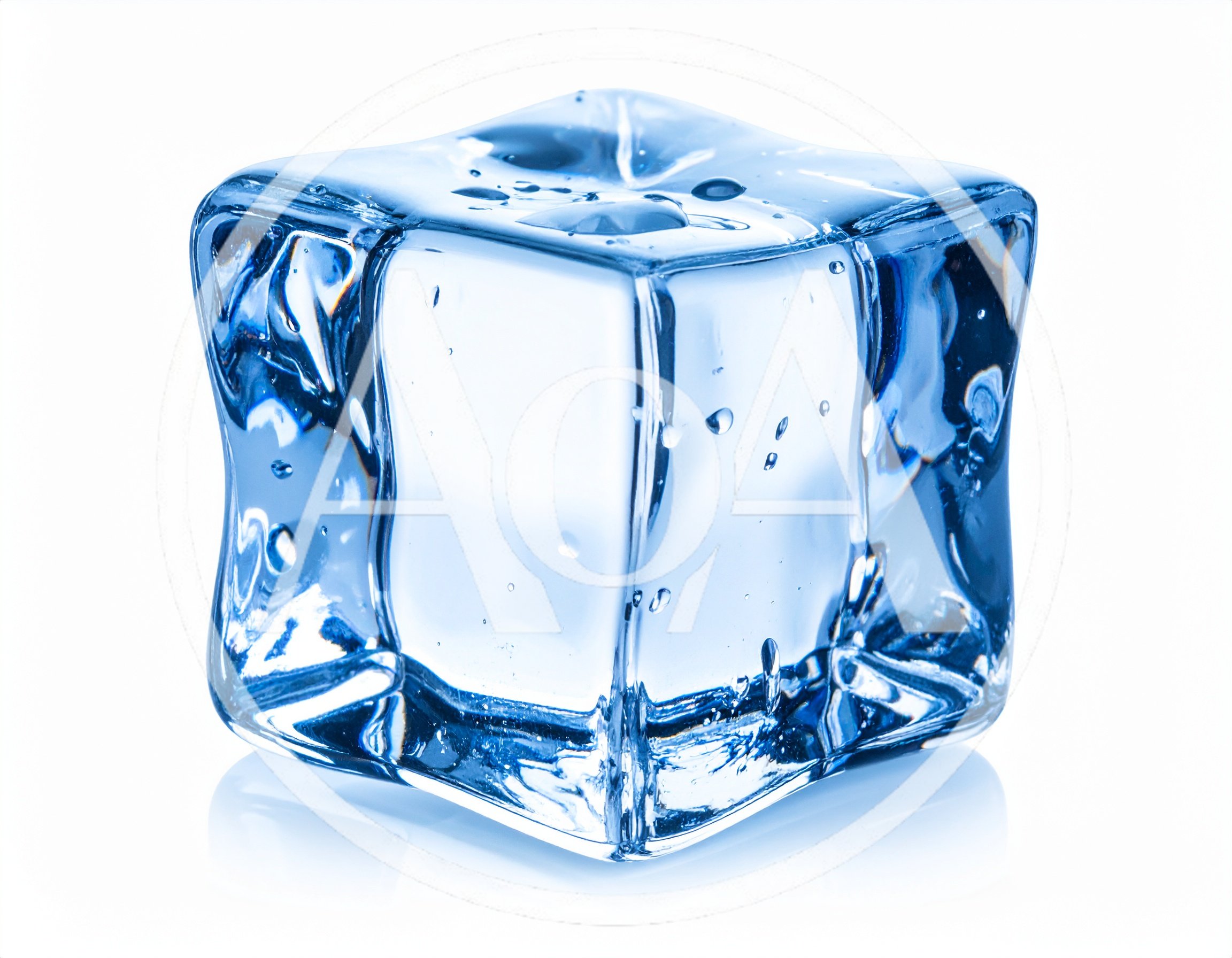 Single Transparent Ice Cube Isolated On White Background
