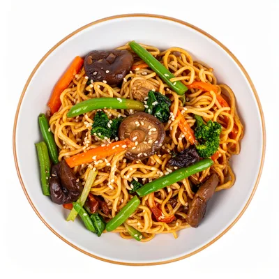 Stir Fried Noodles With Vegetables In A Bowl
